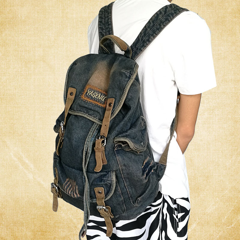 Canvas Backpack Casual - 레트로 캔버스 가죽 더블 숄더백 캐주얼