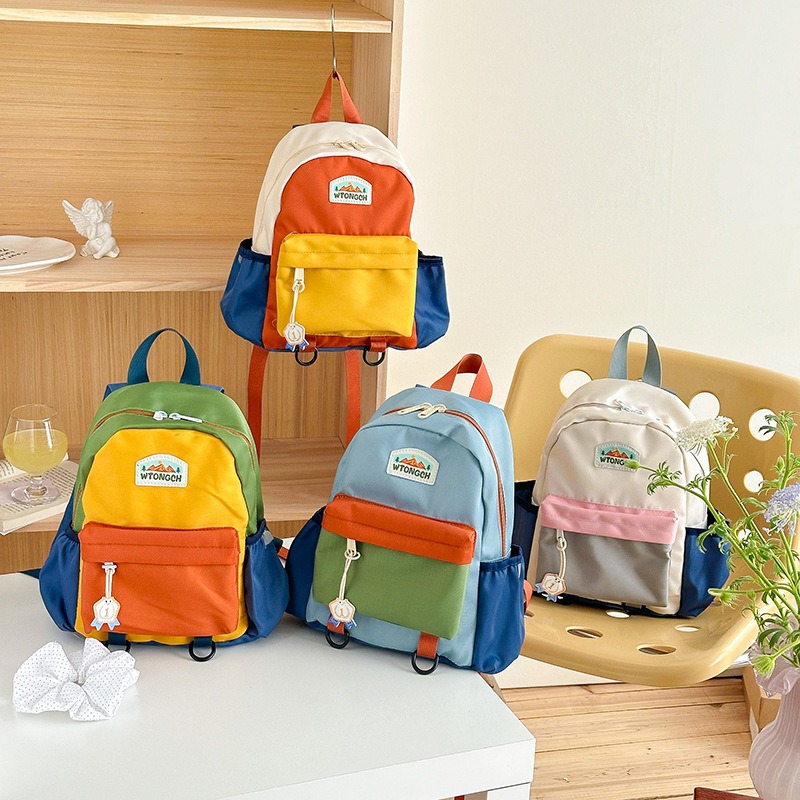 Canvas Backpack Casual - 새로운 컬러 블록 디자인의 어린이 백팩