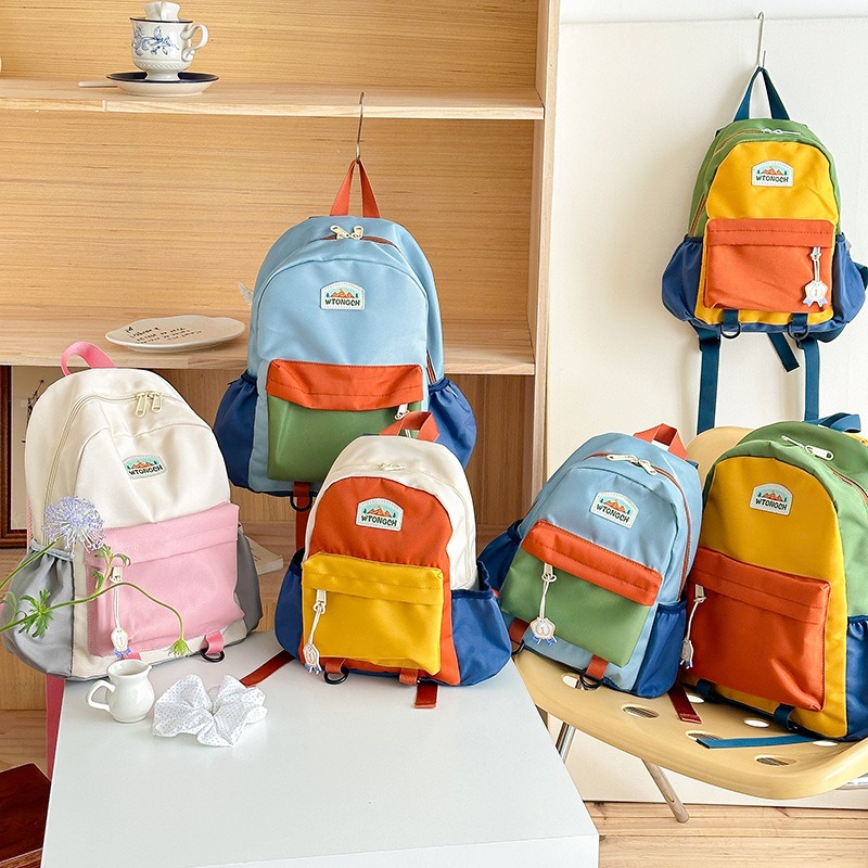 새로운 컬러 블록 디자인의 어린이 백팩 귀여운 유치원  - Canvas Backpack Casual 리뷰 및 가격